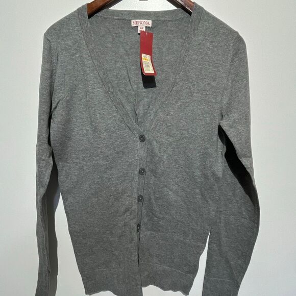 MERONA Women's Charcoal Gray Soft Cardigan Scoop Neck Sweater size small - Picture 1 of 9